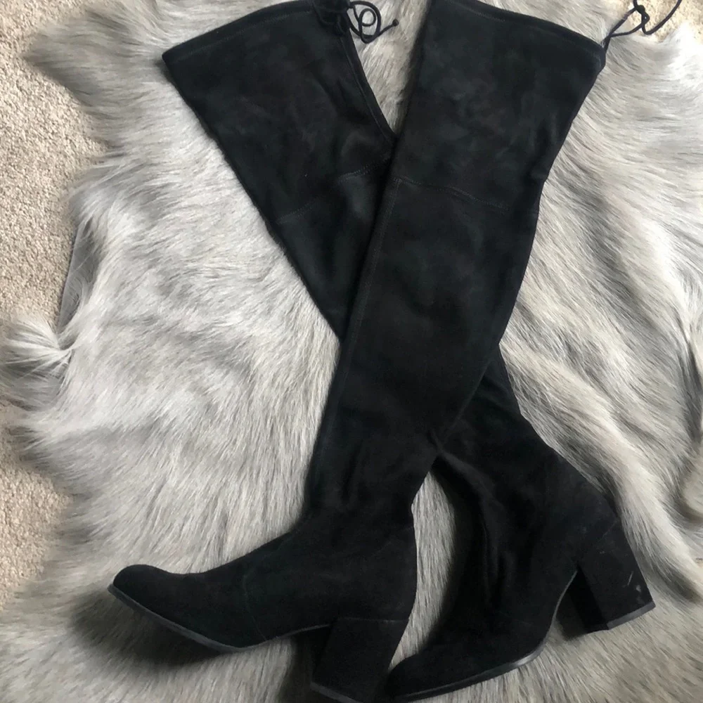 Stuart Weitzman Tieland Black Over-the-Knee Suede Boots